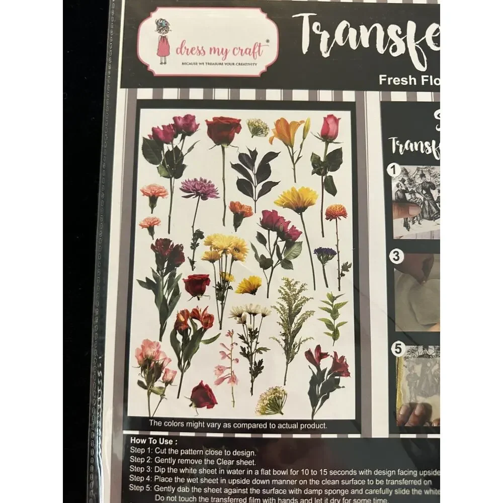 New Sealed Dress My Craft Transfer Me Fresh Flowers Floral Dip In Water Transfer